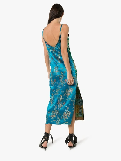 Shop Rave Review Mira Asian Jacquard Midi Slip Dress In Green