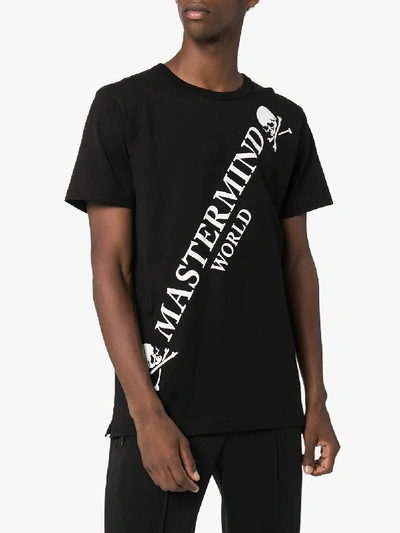 Shop Mastermind Japan Black Slanted Logo Print T-shirt