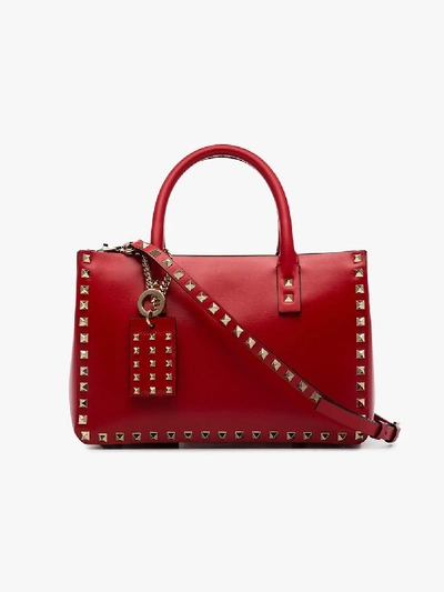Shop Valentino Red Garavani Rockstud Leather Tote Bag