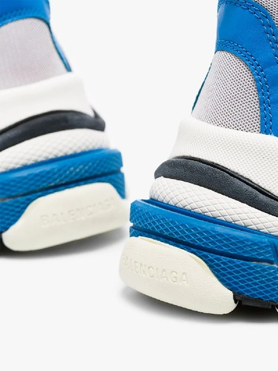 Shop Balenciaga Blue, Black And White Triple S Sneakers