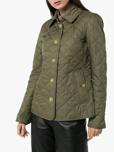 Shop Burberry Button-up Quilted Jacket In Green
