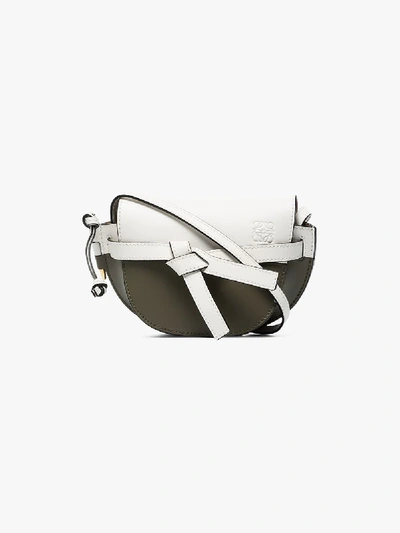 Shop Loewe Green And White Mini Gate Leather Shoulder Bag