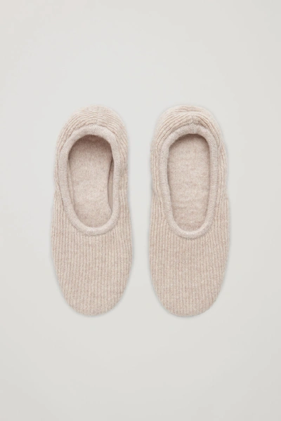 Shop Cos Ribbed Cashmere Slippers In Beige