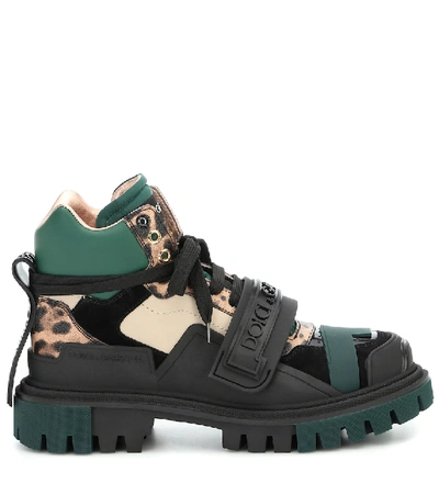 Shop Dolce & Gabbana Trekking Leather Ankle Boots In Multicoloured