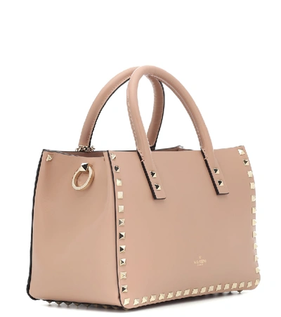 Shop Valentino Rockstud Small Leather Tote In Beige