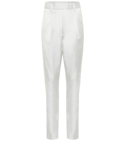 Shop Saint Laurent Silk-blend Satin Cigarette Pants In White