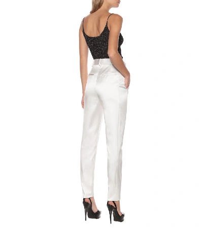Shop Saint Laurent Silk-blend Satin Cigarette Pants In White