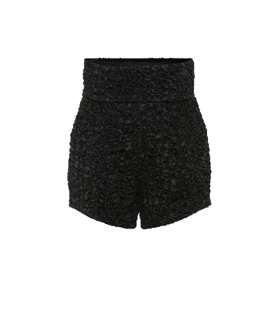 Shop Saint Laurent Smocked Satin High-rise Shorts In Black