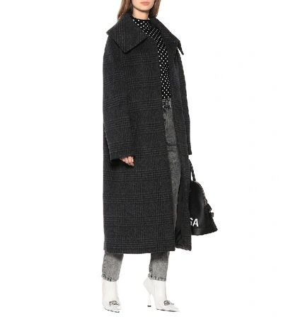 Shop Balenciaga Checked Wool-blend Coat In Grey