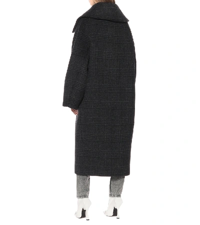Shop Balenciaga Checked Wool-blend Coat In Grey