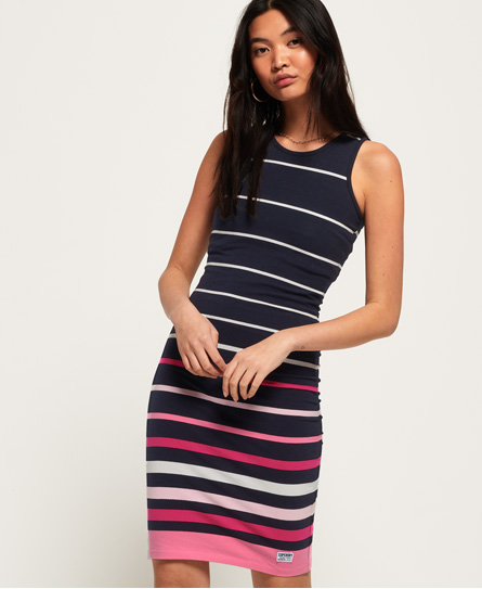pink stripe midi dress