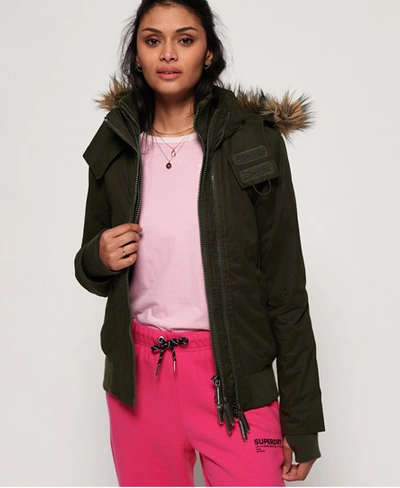 Superdry Microfibre Faux Fur Hooded Sd-windbomber Jacket In Khaki | ModeSens