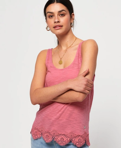 Shop Superdry Women's Morocco Lace Hem Vest Top Pink / Artizan Pink - Size: 8