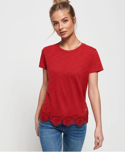 Shop Superdry Morocco Lace Hem T-shirt In Red