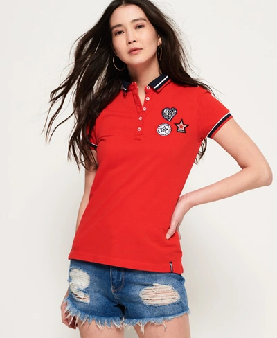 Shop Superdry Pacific Badge Polo Shirt In Red