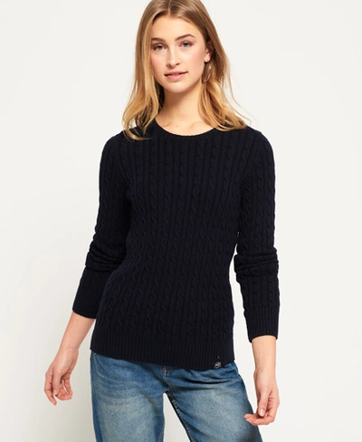 Shop Superdry Croyde Cable Knit Jumper In Navy