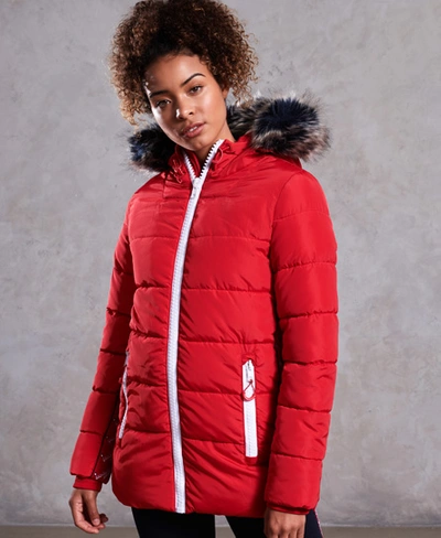 Shop Superdry Women's Streetwear Tall Repeat Puffer Jacket Red - Size: 10