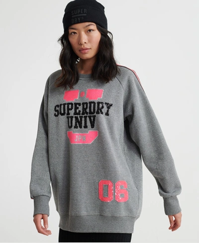 Shop Superdry Boutique University Crew Sweatshirt In Grey