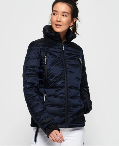 Superdry Women's Slim Chevron Funnel Puffer Jacket Navy / Navy Shimmer -  Size: 10 | ModeSens