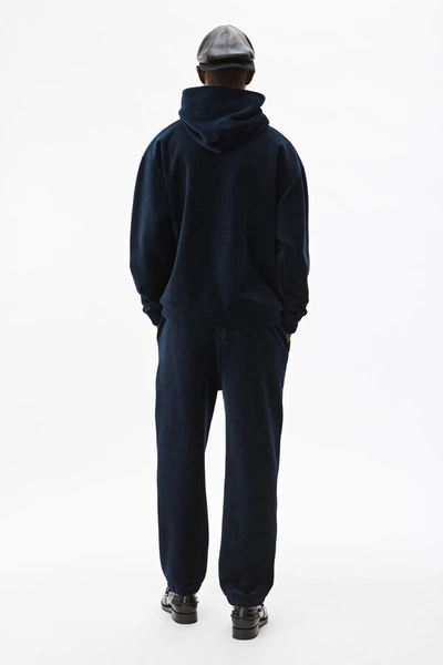 Shop Alexander Wang Bonded Velour Hoodie In Navy