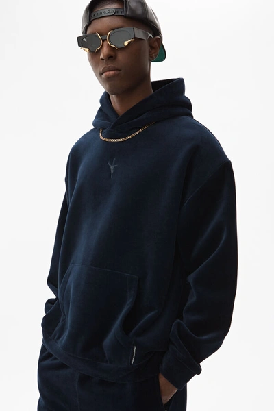 Shop Alexander Wang Bonded Velour Hoodie In Navy