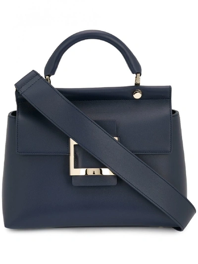 Shop Roger Vivier Viv Cabas Small Leather Shoulder Bag In Blue