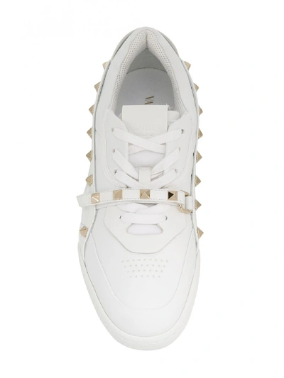 Shop Valentino Rockstud Armor Leather Sneakers In White