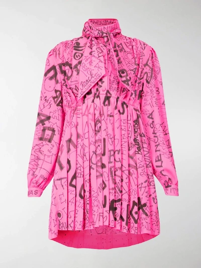 Shop Balenciaga Graffiti Print Short Dress In Pink