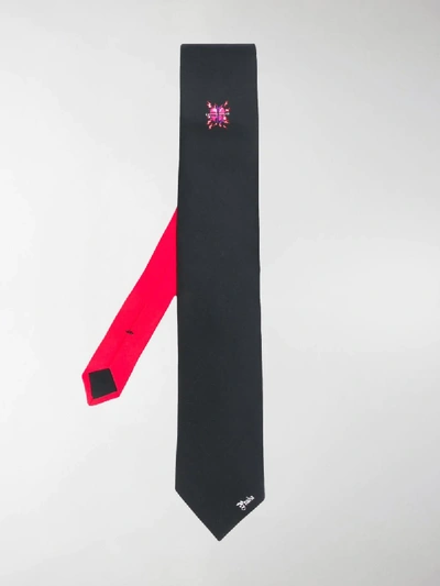 Shop Prada Heart And Logo Print Necktie In Black
