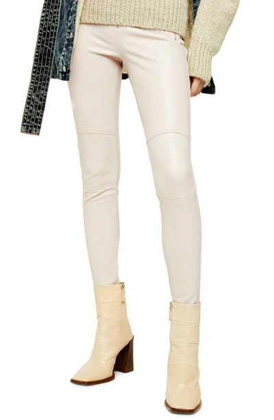 Topshop Tammy Faux Leather Biker Pants In Cream | ModeSens