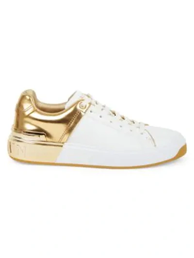 Shop Balmain Women's B-court Mirror Leather Sneakers In Gold