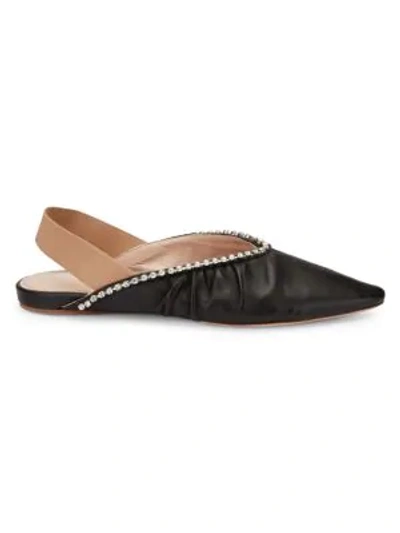 Shop Miu Miu Jewelled Leather Slingback Ballet Flats In Black