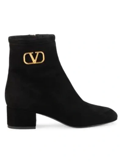 Shop Valentino Garavani Vlogo Suede Ankle Boots In Nero