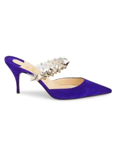 Shop Christian Louboutin Planet Studded Suede Mules In Elixir