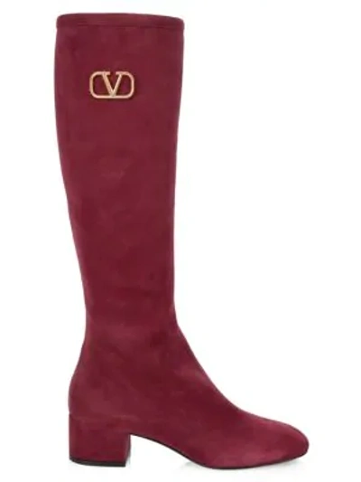 Shop Valentino Garavani Vlogo Knee-high Suede Boots In Cerise