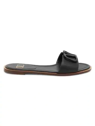 Shop Valentino Garavani Vlogo Leather Slide Sandals In Black