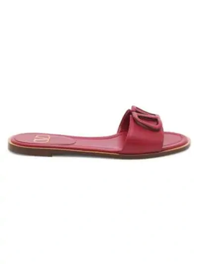 Shop Valentino Garavani Vlogo Leather Slide Sandals In Raspberry