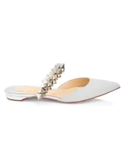 Shop Christian Louboutin Planet Studded Glitter Mules In Silver
