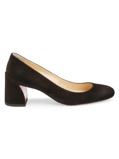 Shop Christian Louboutin Miss Sab Block-heel Suede Pumps In Black