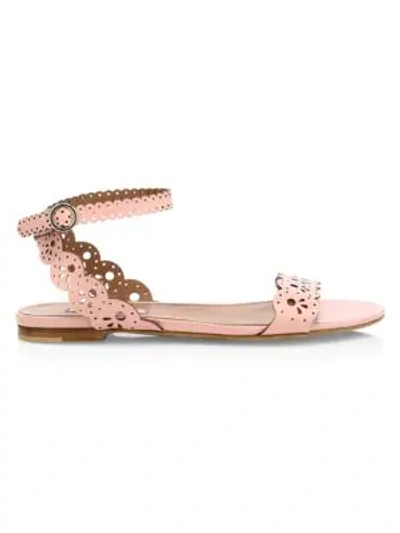 Shop Tabitha Simmons Bobbin Laser Cut Metallic Leather Sandals In Pink