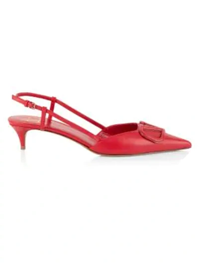Shop Valentino Women's Vlogo Leather Slingback Pumps In Rouge
