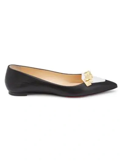 Shop Christian Louboutin Miss Constella Studded Leather Ballet Flats In Black White