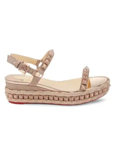 Shop Christian Louboutin Pira Ryad Studded Glitter Platform Wedge Sandals In Courtisane