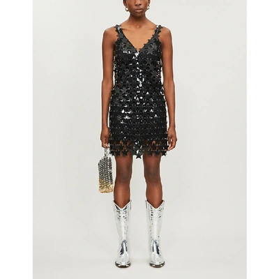 Shop Rabanne Star-shaped Paillette-embellished Pvc And Chain Mini Dress In Black
