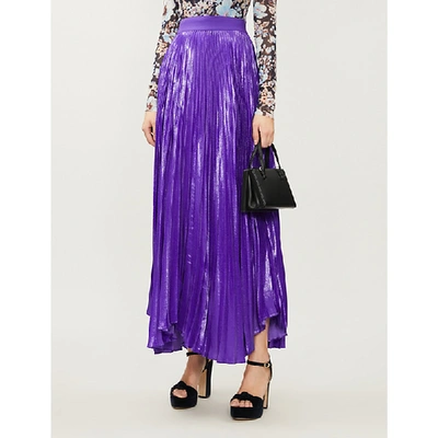 Shop Alice And Olivia Katz Pleated Silk-blend Maxi Skirt In Violet