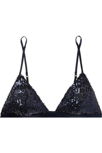 Shop Kiki De Montparnasse Sequined Stretch-tulle Soft-cup Triangle Bra In Midnight Blue