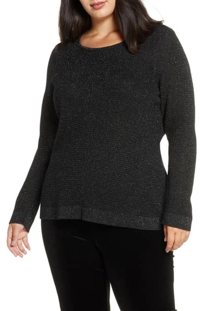 Shop Eileen Fisher Shimmer Merino Wool Blend Top In Black