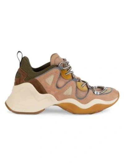 Shop Fendi Mixed-media Chunky Leather Sneakers In Nude