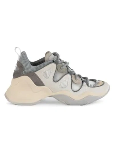 Shop Fendi Mixed-media Chunky Leather Sneakers In Grey