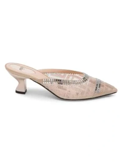 Shop Fendi Women's Colibri Crystal-embellished Mesh Mules In Rose